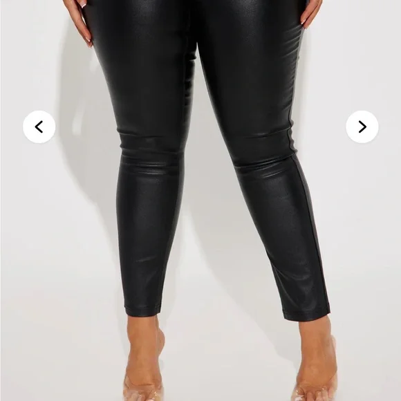 Women's Black Faux Leather Pants - Picture 4 of 4